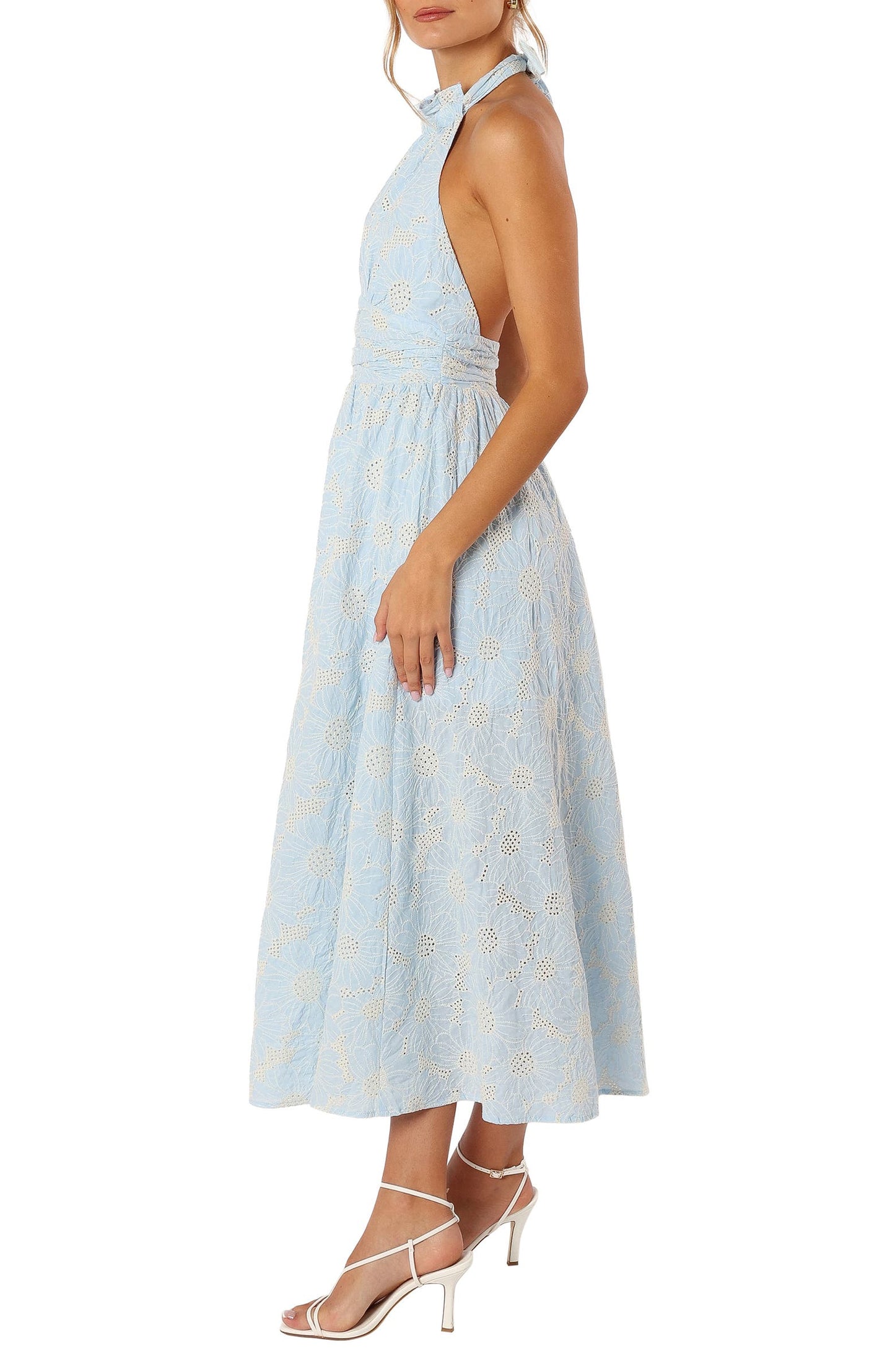 Blue Floral Halterneck Midi Dress