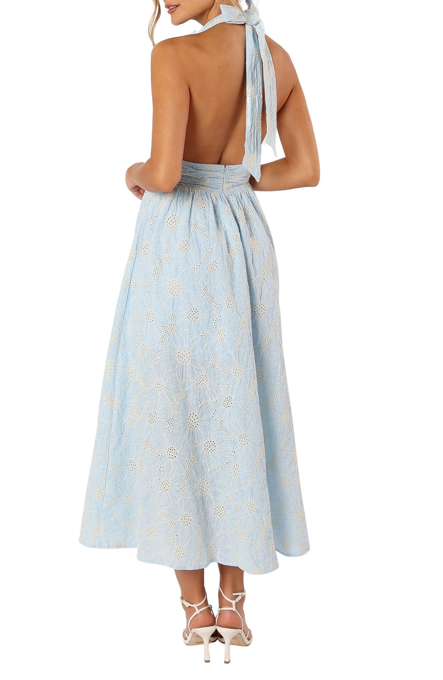 Blue Floral Halterneck Midi Dress