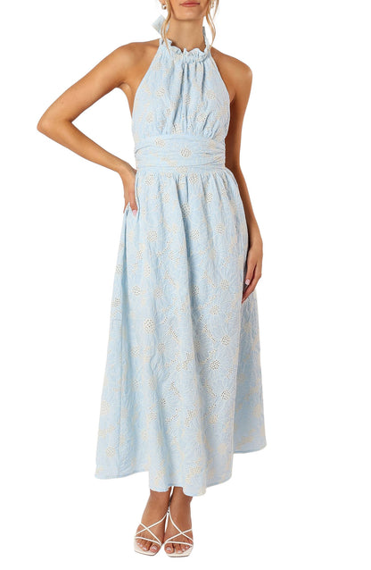 Blue Floral Halterneck Midi Dress