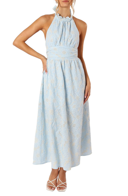 Blue Floral Halterneck Midi Dress