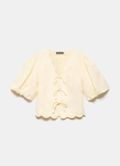 Yellow Linen Scallop Skirt Suit