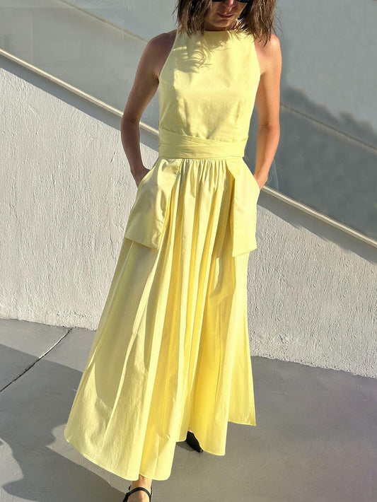 Casual Unique Side Slit Tie Pocket Vest Dress