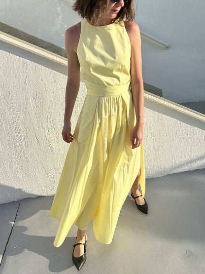 Casual Unique Side Slit Tie Pocket Vest Dress