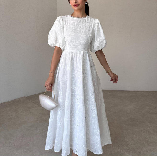 White Backless Embroidered Dress