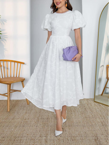 White Backless Embroidered Dress