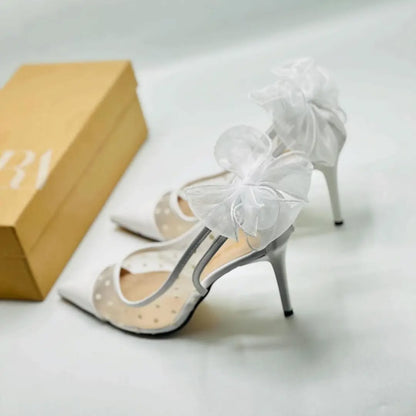 Women's Tulle Bow Polka Dot Heels