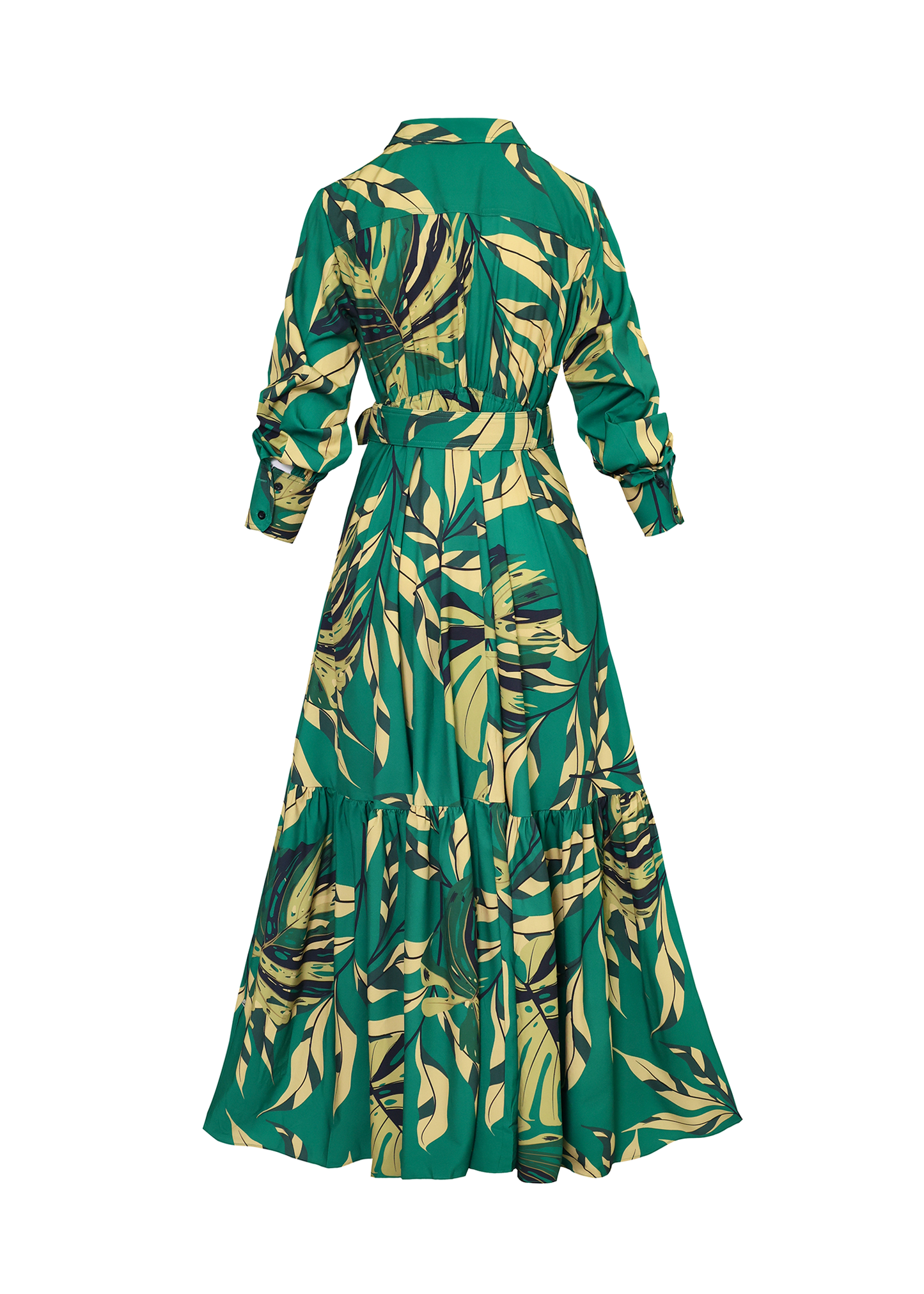 Women's Elegant Print Belted Long Sleeve Dress
