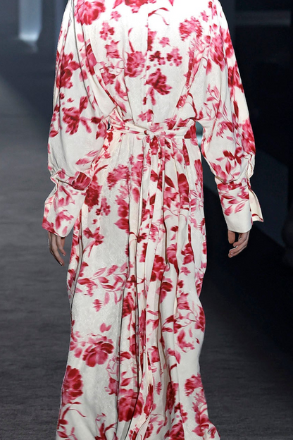 Kimono Red & Cream Viscose Jacquard Dress