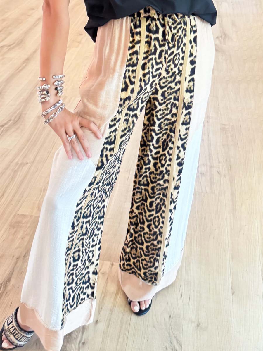 Ballon Sleeve Top & Leopard Print Wide Leg Pants