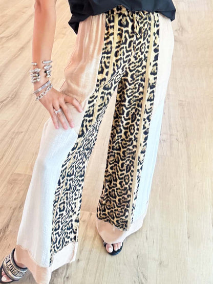 Ballon Sleeve Top & Leopard Print Wide Leg Pants