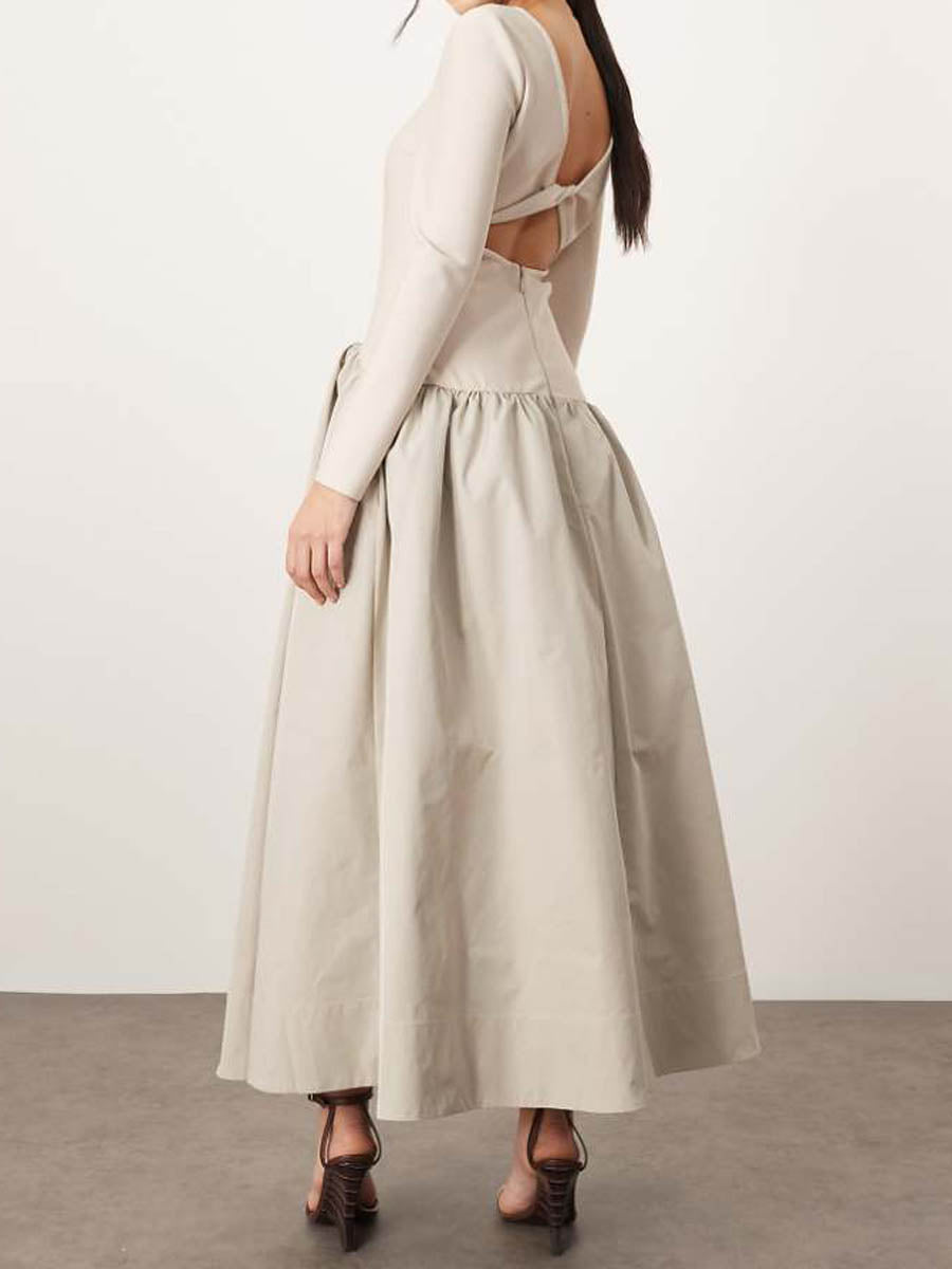 Drop Waist Long Sleeve Maxi Dress