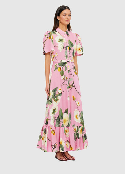 Butterfly Sleeve Midi Dress - Camelia Print
