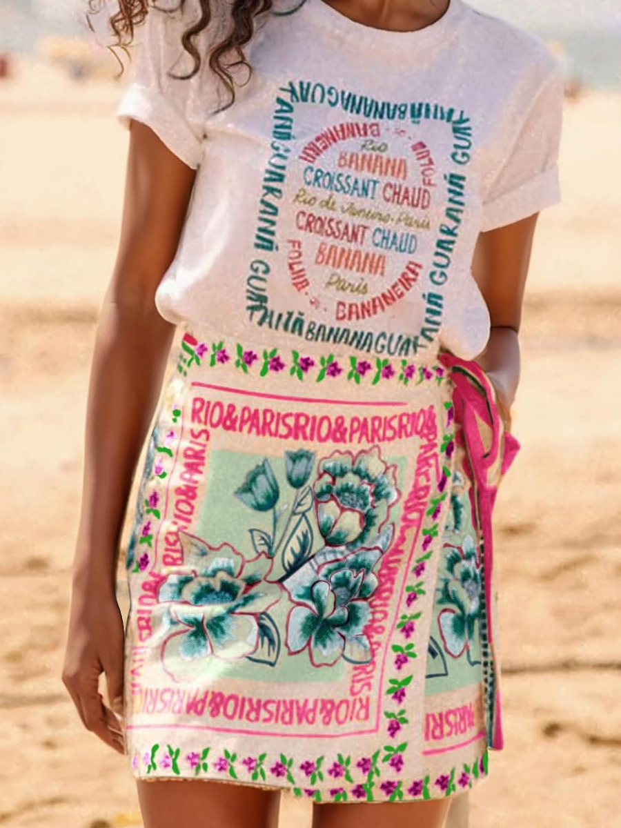 Summer Floral Print Wrap Short Skirt
