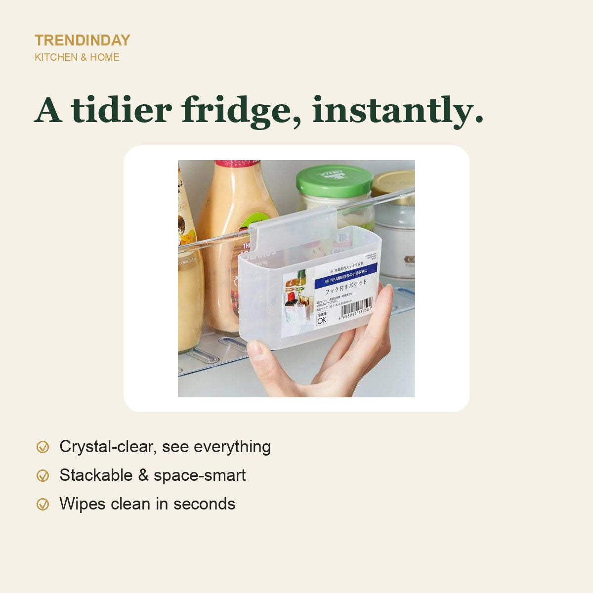 Clear Stackable Fridge Organizer Bins – view 6