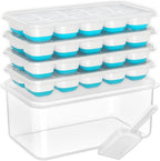 Silicone Ice Cube Trays with Lid & Bin — 4 Pack