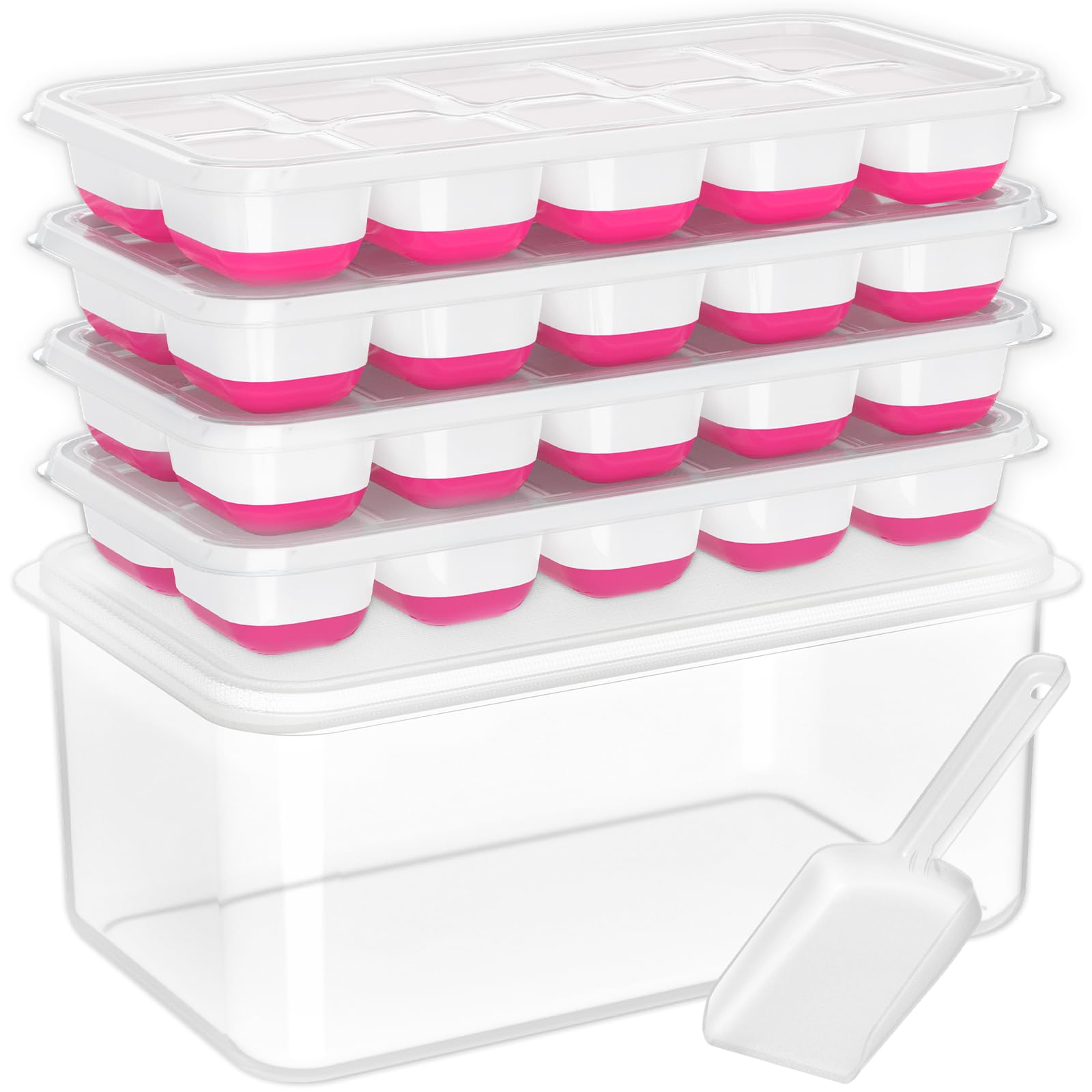 Silicone Ice Cube Trays with Lid & Bin — 4 Pack