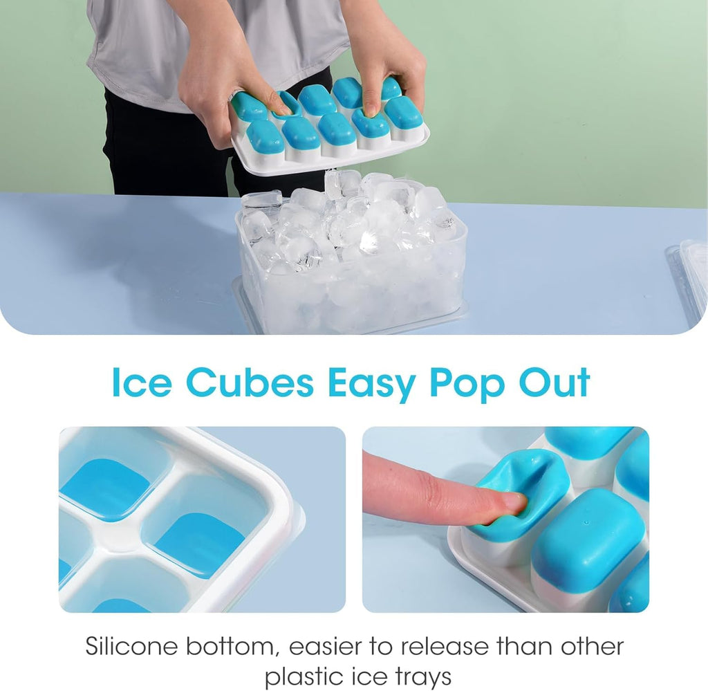 Silicone Ice Cube Trays with Lid & Bin — 4 Pack