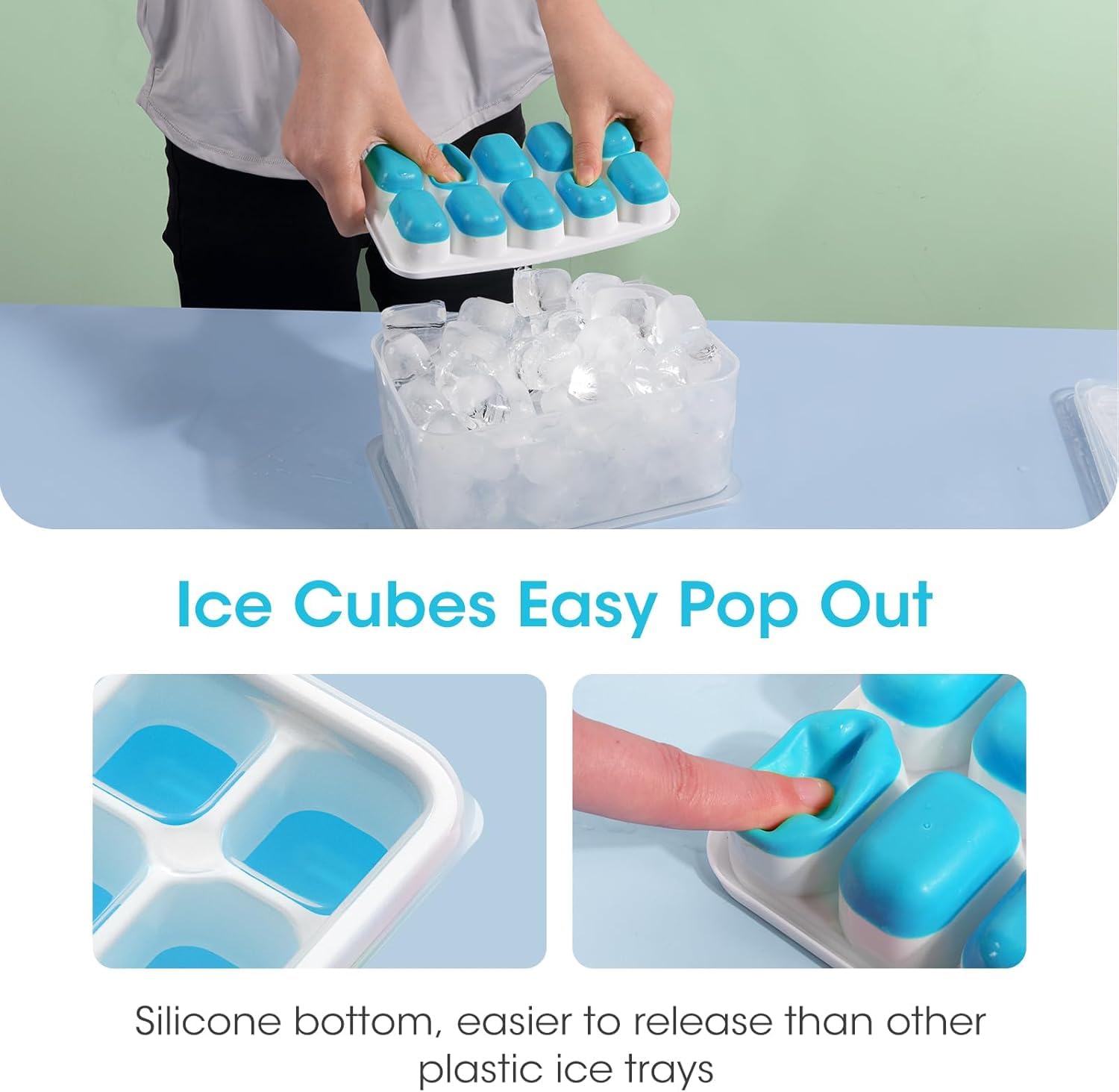 Silicone Ice Cube Trays with Lid & Bin — 4 Pack