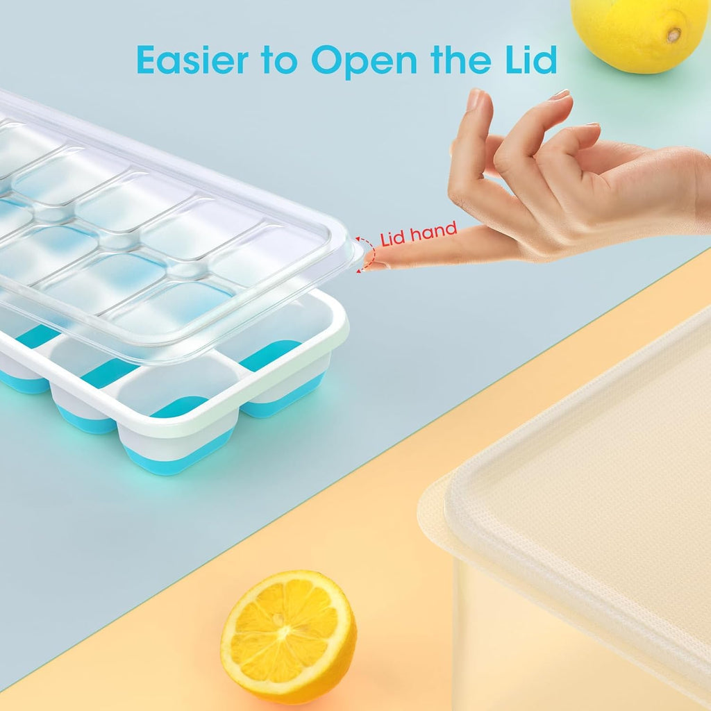 Silicone Ice Cube Trays with Lid & Bin — 4 Pack