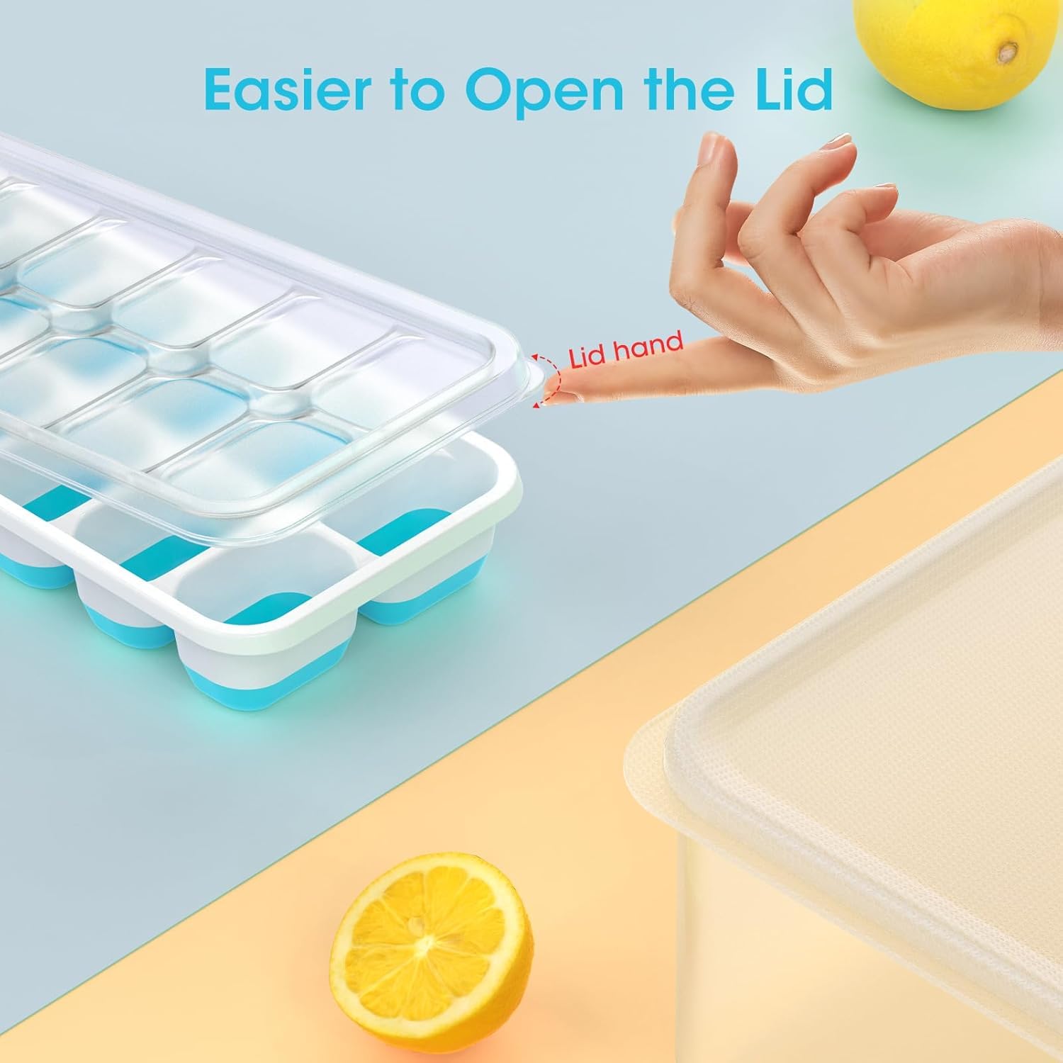 Silicone Ice Cube Trays with Lid & Bin — 4 Pack