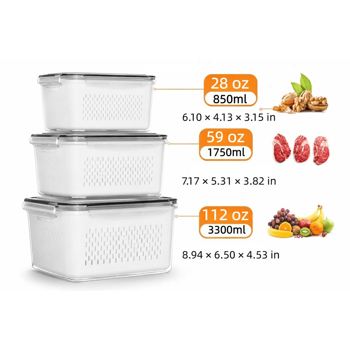 4-in-1 Produce Storage Containers (3-Pack Set)