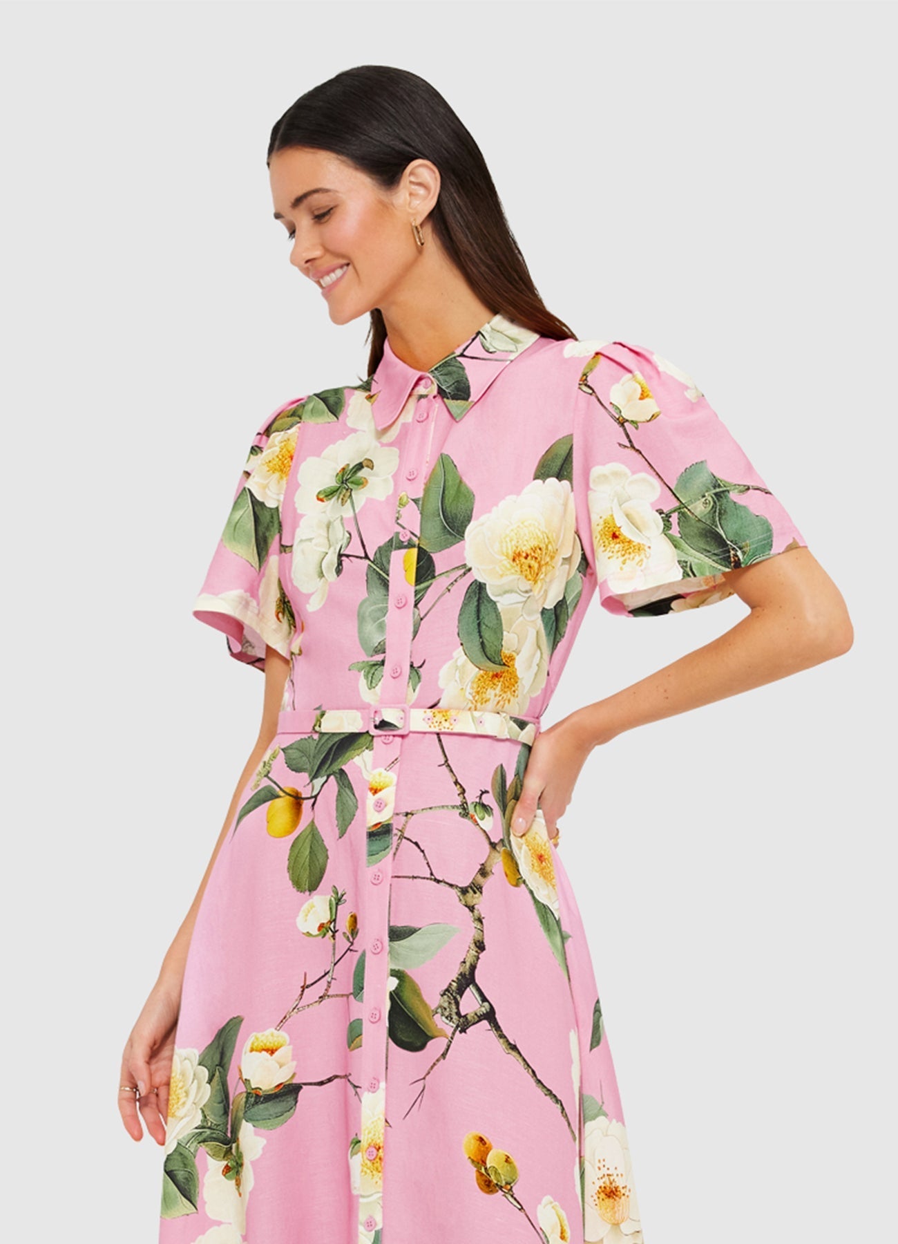 Butterfly Sleeve Midi Dress - Camelia Print