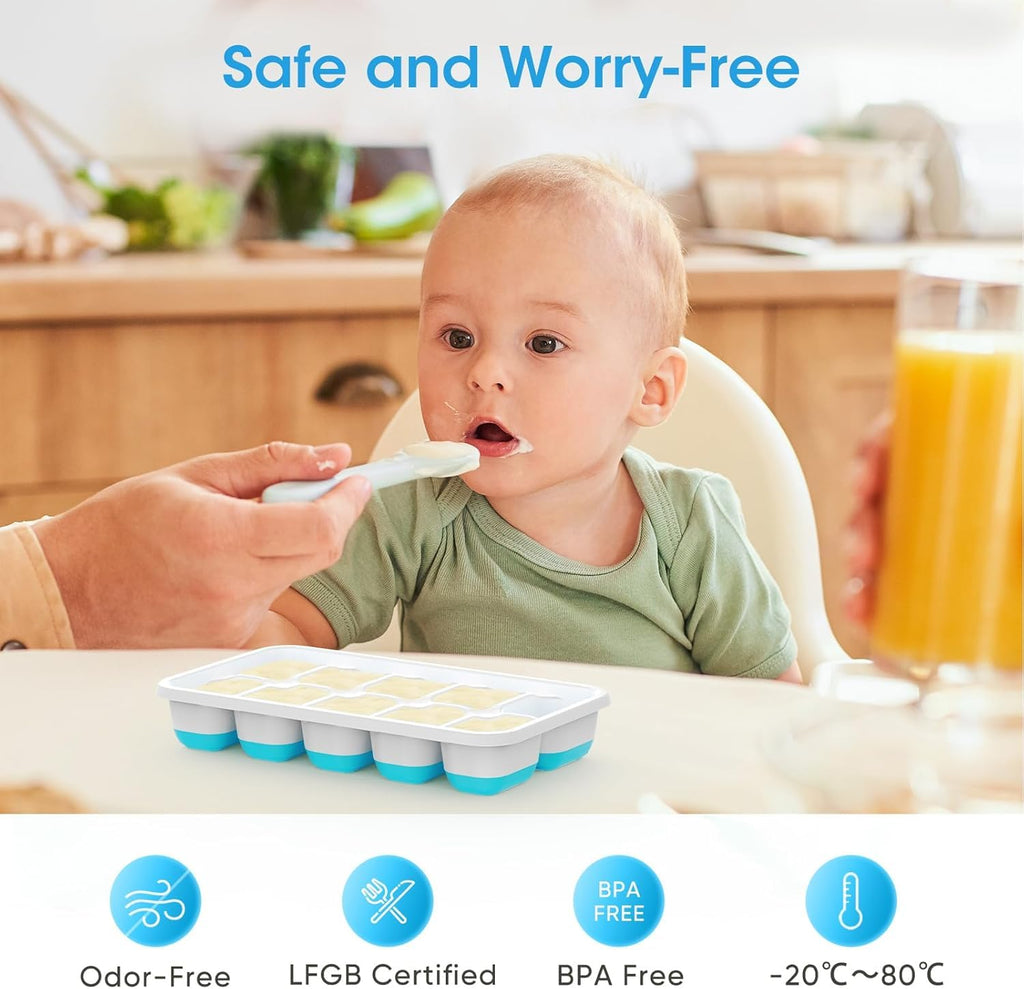 Silicone Ice Cube Trays with Lid & Bin — 4 Pack