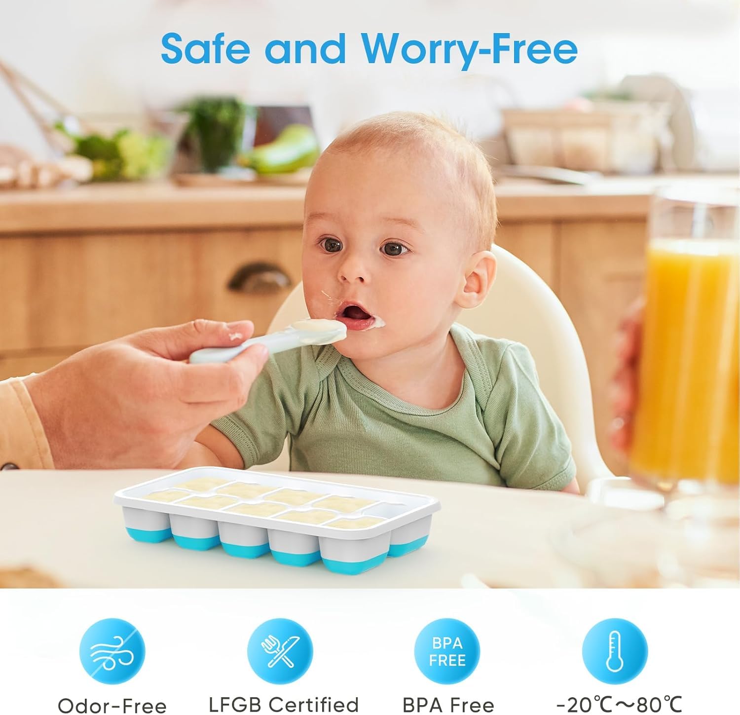 Silicone Ice Cube Trays with Lid & Bin — 4 Pack
