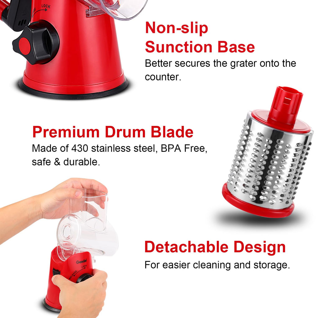 Rotary Cheese Grater & Mandoline Slicer — 3 Blades