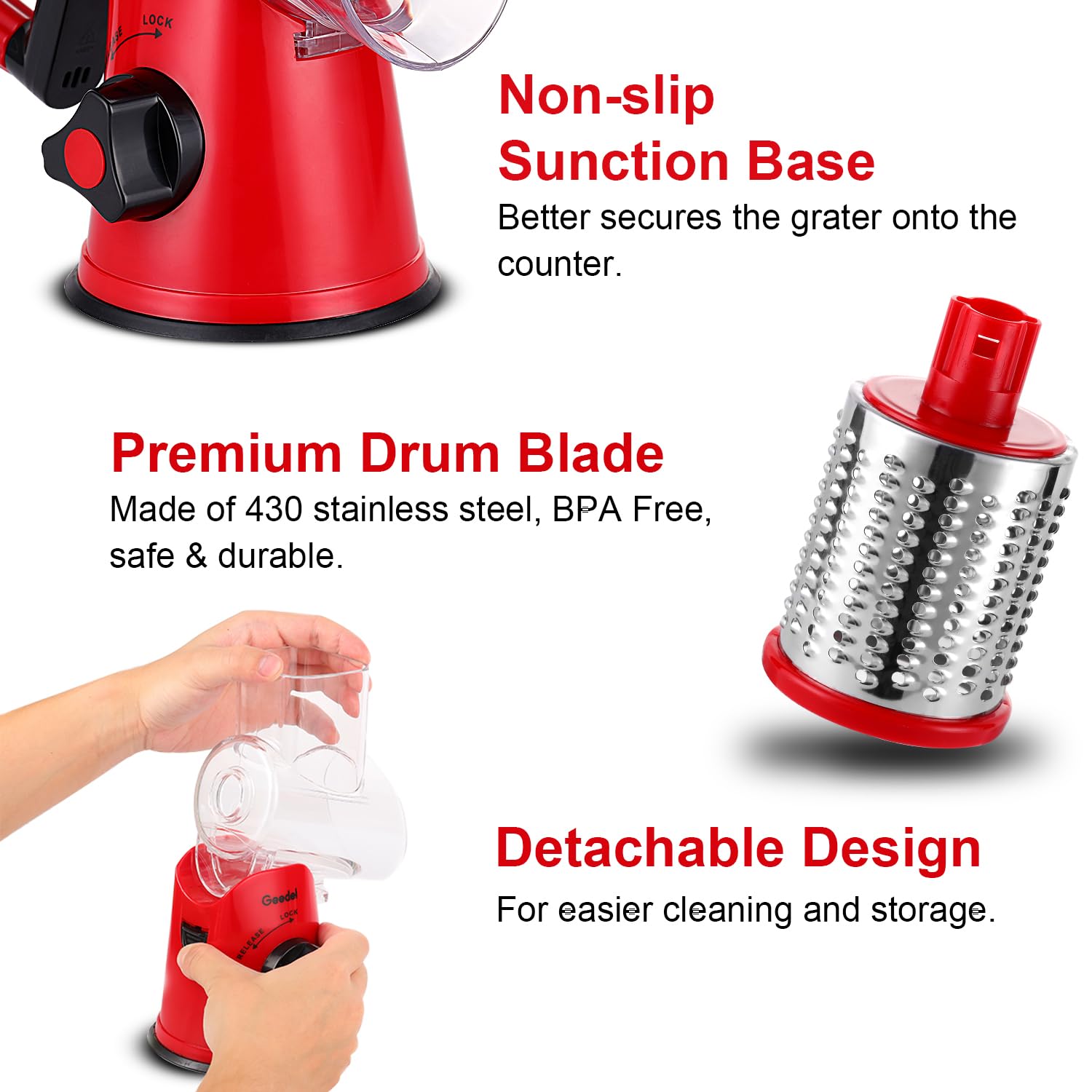 Rotary Cheese Grater & Mandoline Slicer — 3 Blades