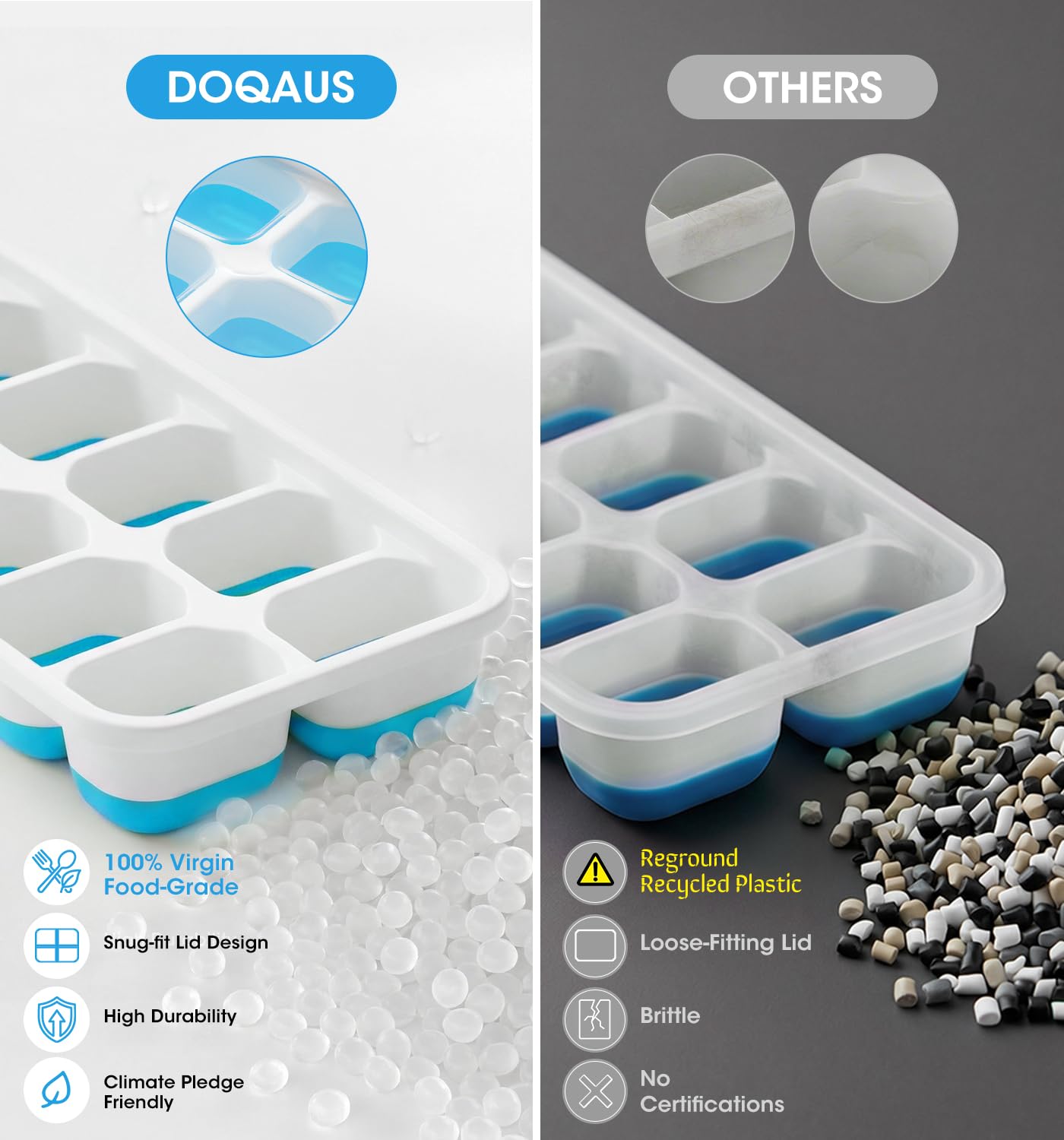 Silicone Ice Cube Trays with Lid & Bin — 4 Pack