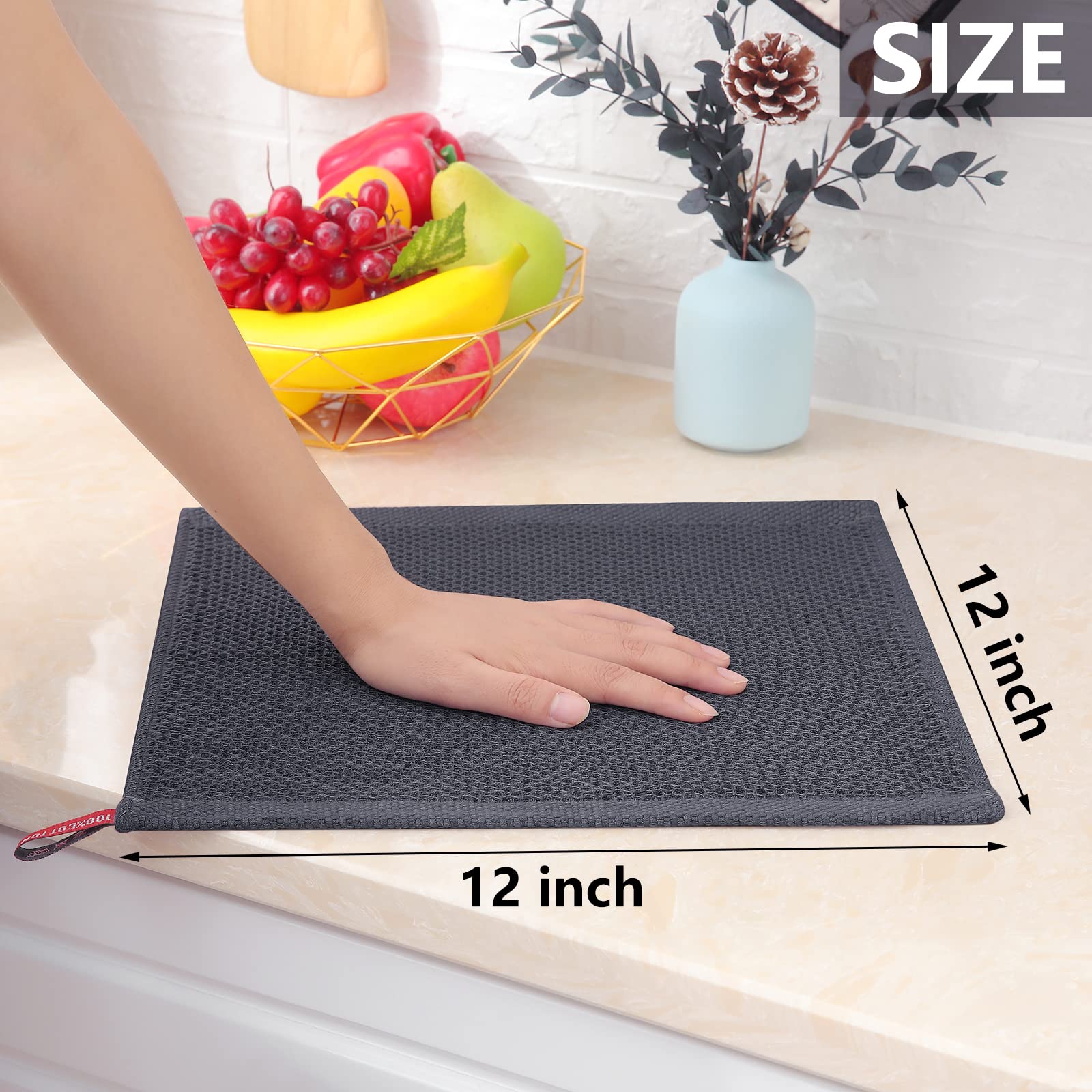 Waffle Weave Cotton Dish Cloths — 6 Pack