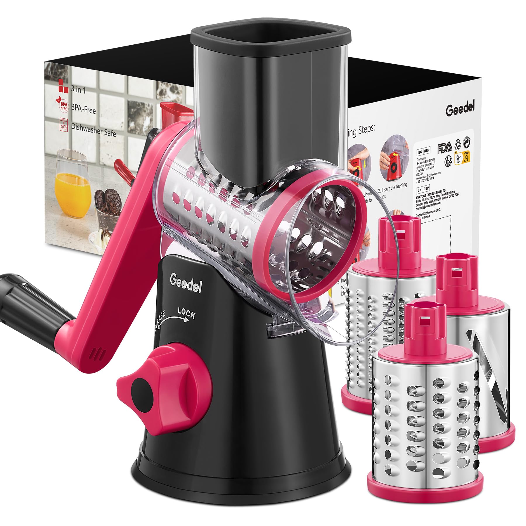 Rotary Cheese Grater & Mandoline Slicer — 3 Blades