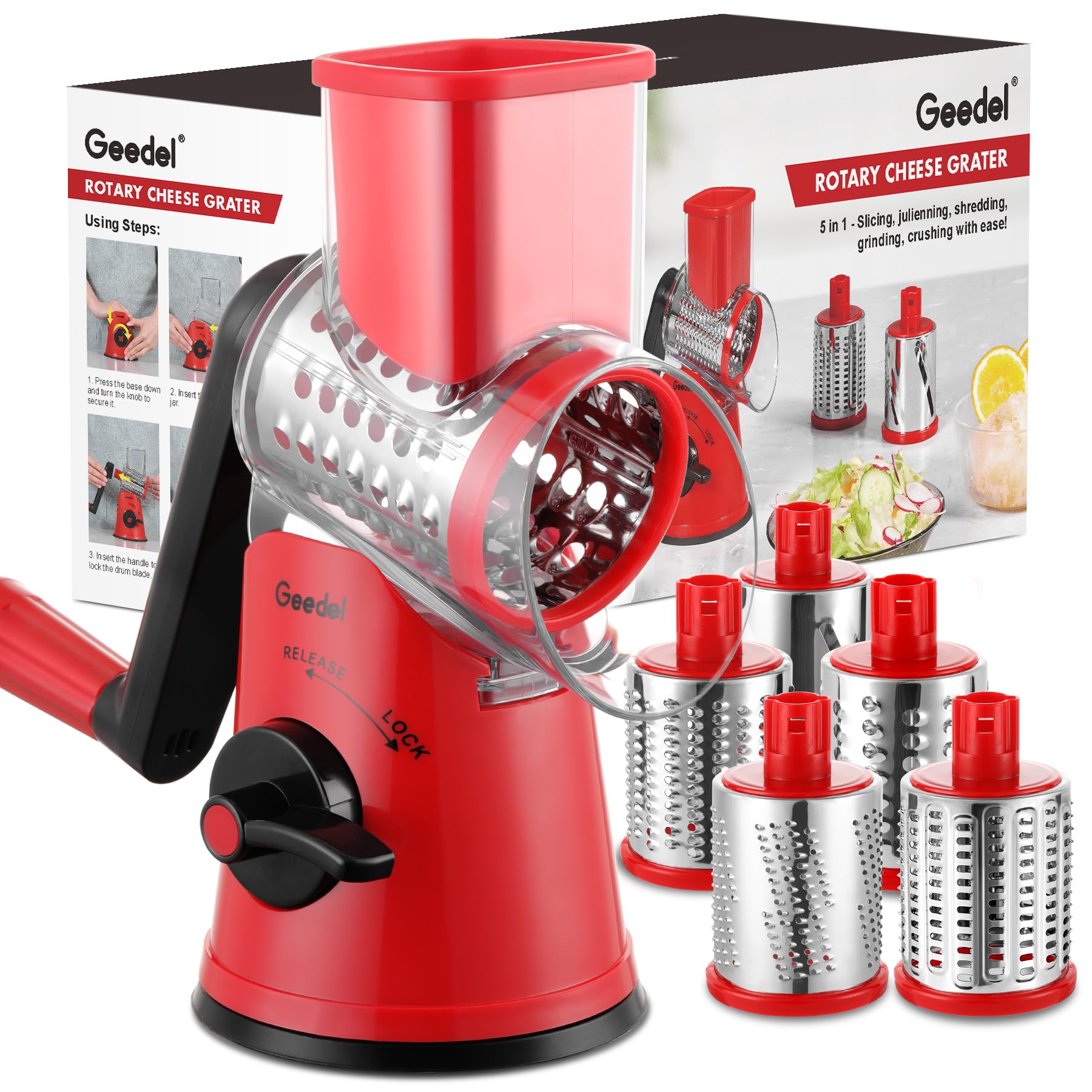 Rotary Cheese Grater & Mandoline Slicer — 3 Blades
