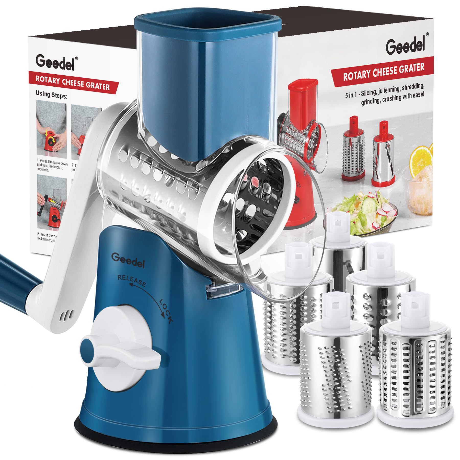 Rotary Cheese Grater & Mandoline Slicer — 3 Blades
