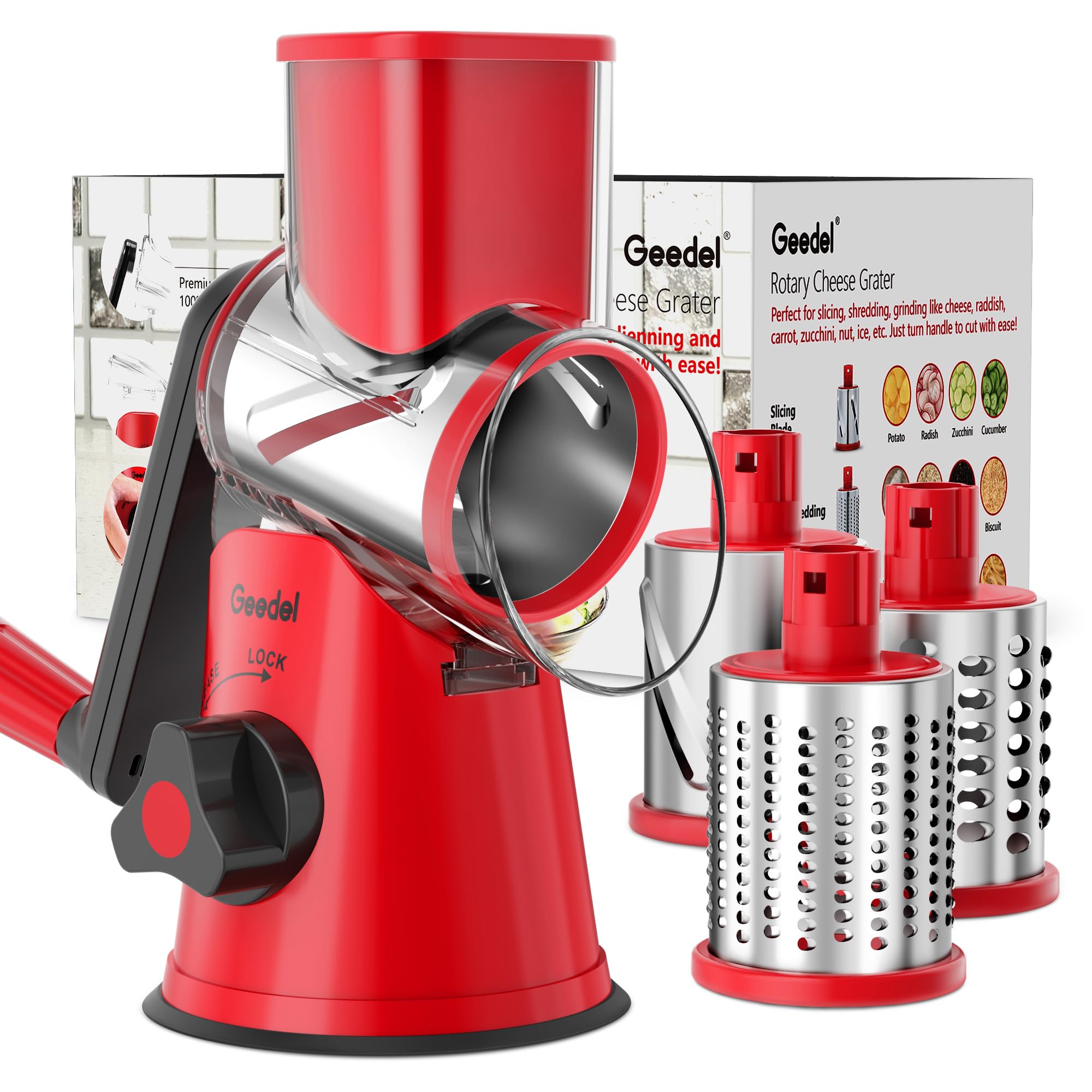 Rotary Cheese Grater & Mandoline Slicer — 3 Blades