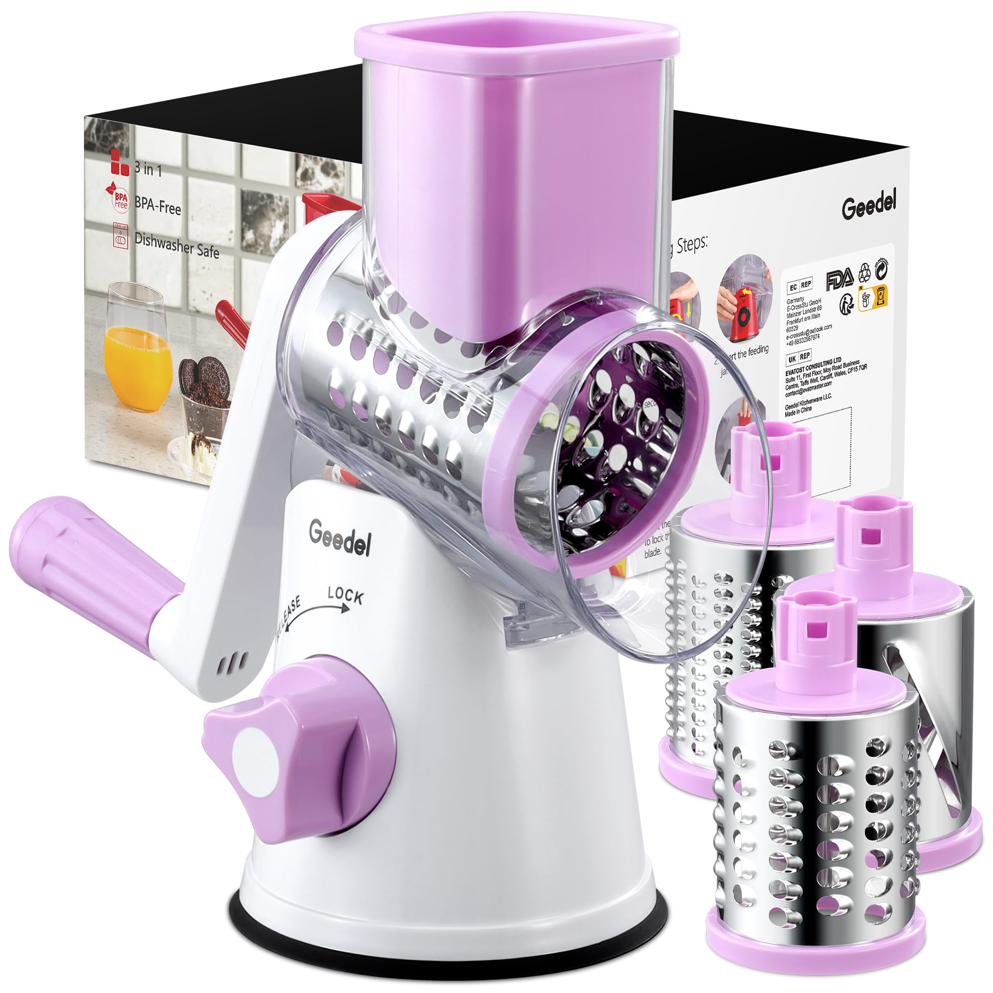 Rotary Cheese Grater & Mandoline Slicer — 3 Blades