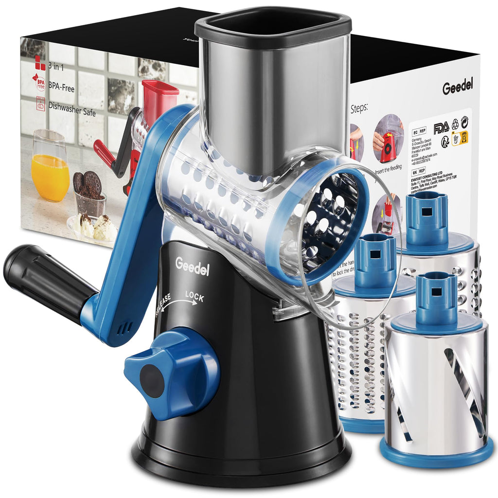 Rotary Cheese Grater & Mandoline Slicer — 3 Blades