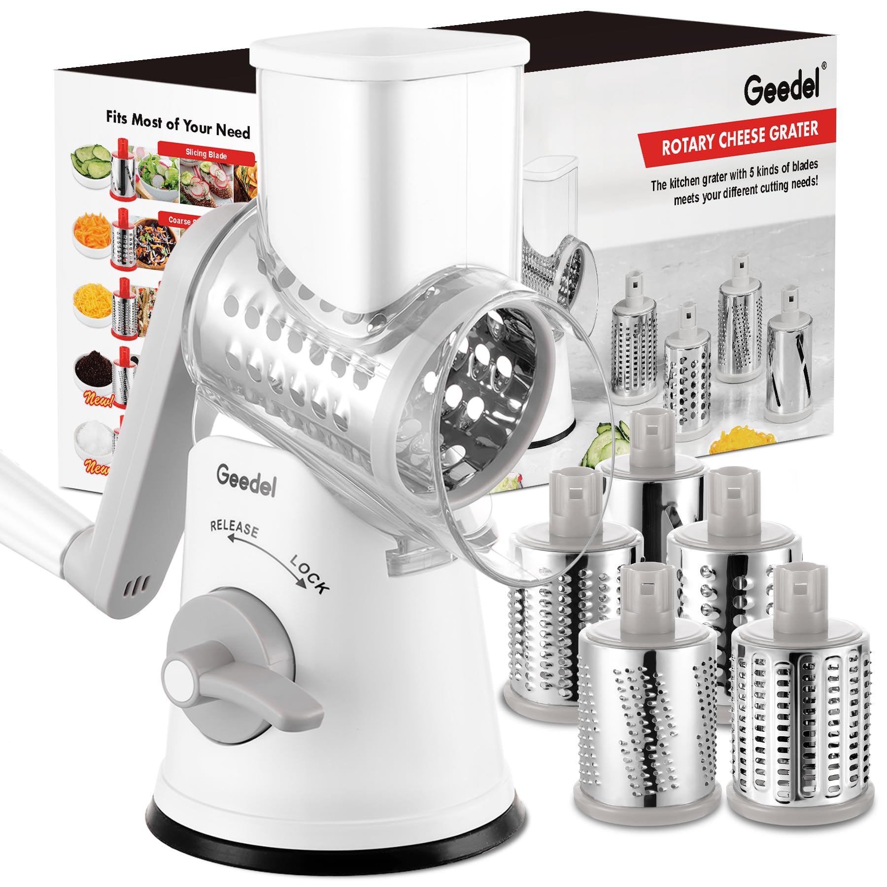 Rotary Cheese Grater & Mandoline Slicer — 3 Blades