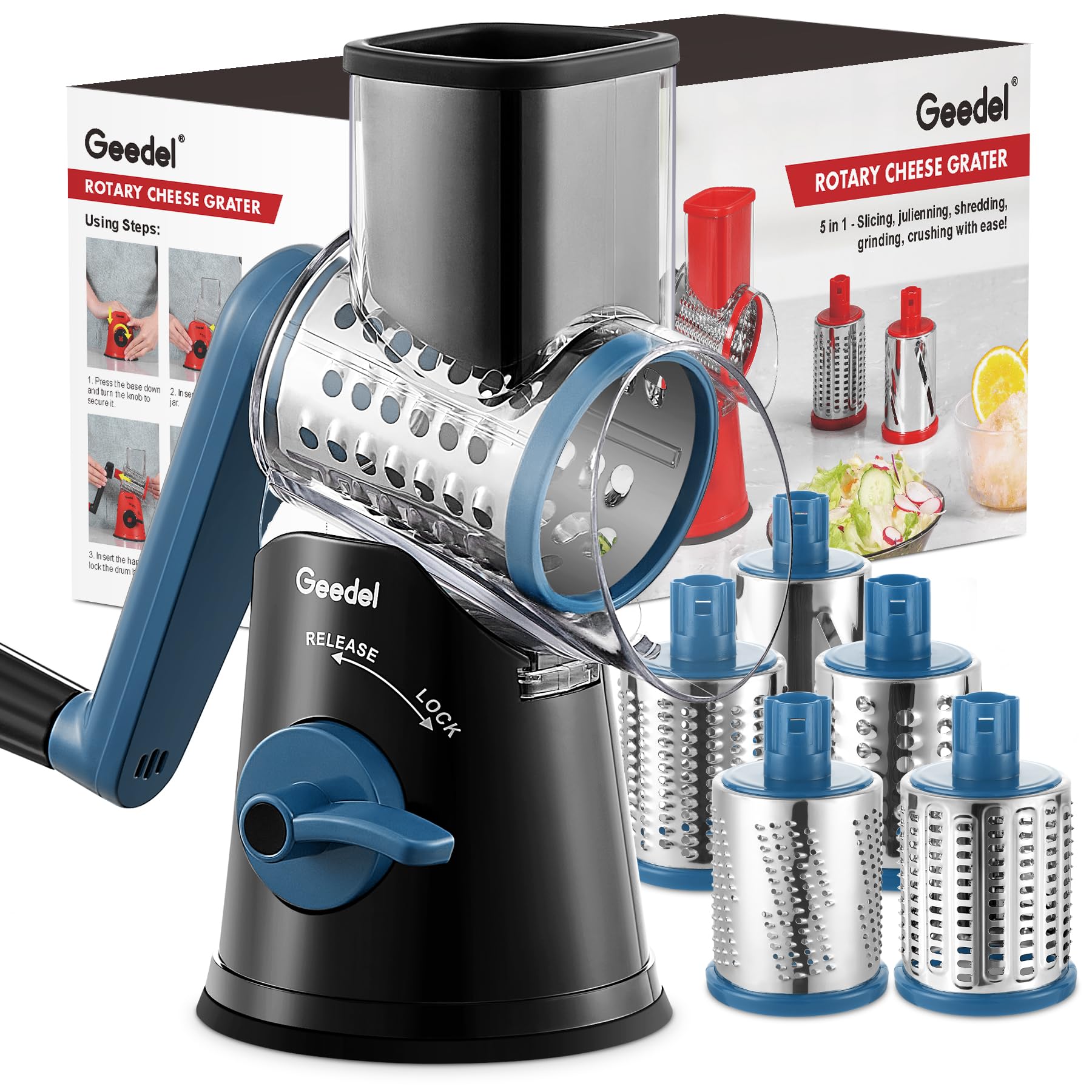 Rotary Cheese Grater & Mandoline Slicer — 3 Blades