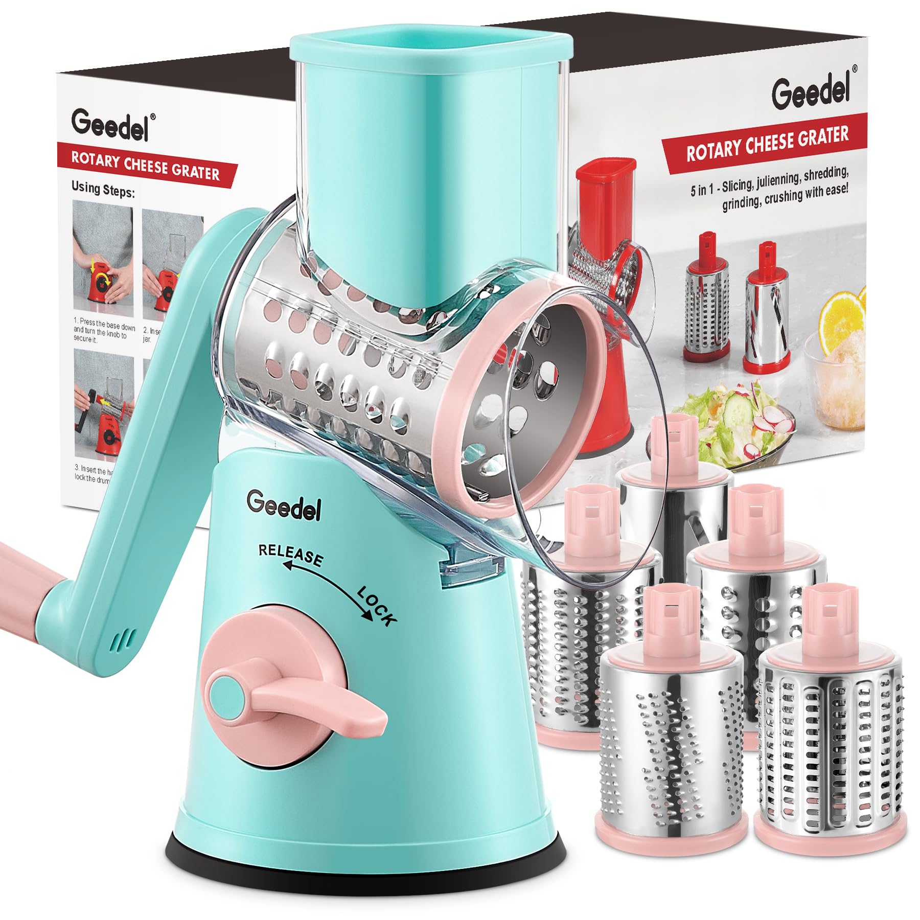 Rotary Cheese Grater & Mandoline Slicer — 3 Blades