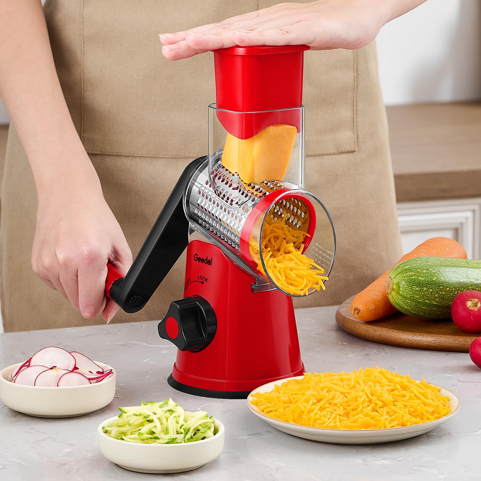 Rotary Cheese Grater & Mandoline Slicer — 3 Blades