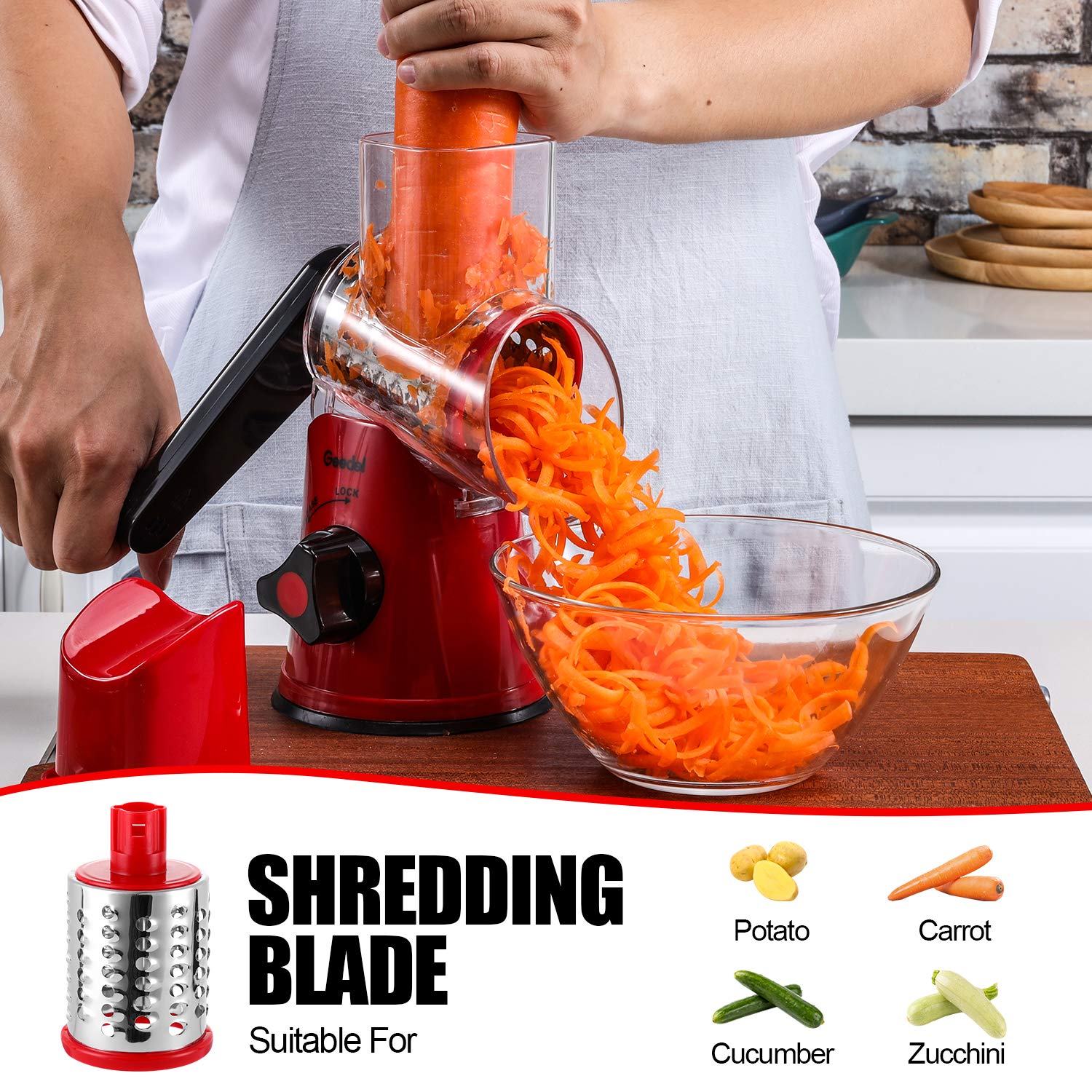 Rotary Cheese Grater & Mandoline Slicer — 3 Blades