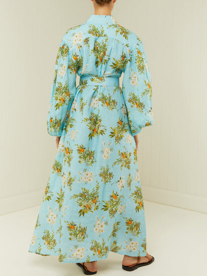 Printed Button Up Belted Maxi Dress