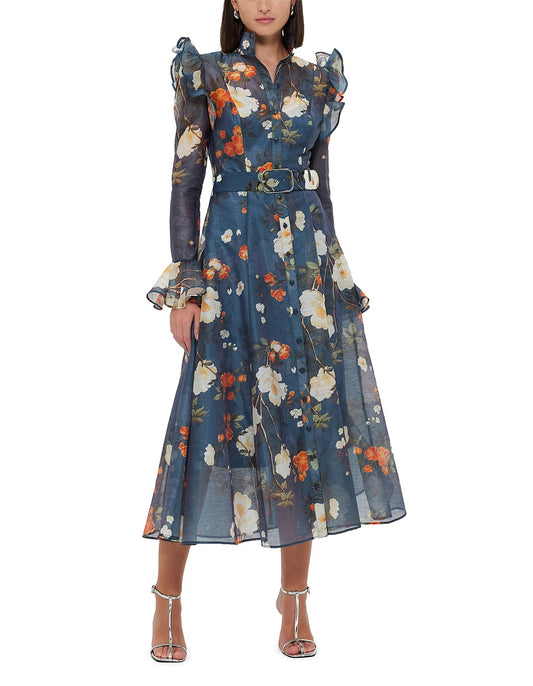 Butterfly Sleeve Midi Dress - Pear Blossom Print