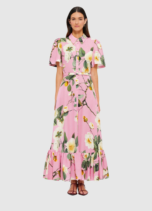 Butterfly Sleeve Midi Dress - Camelia Print