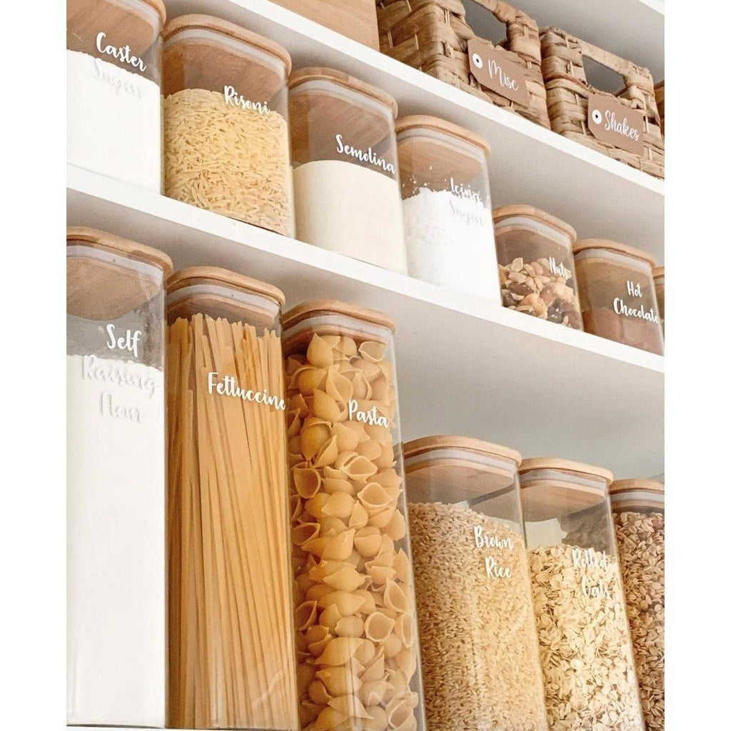 Square Glass and Bamboo Storage Jar - 1.75L