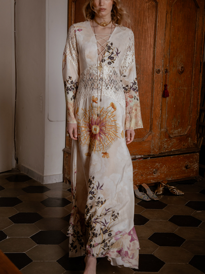 Deep V Printed Maxi Dress