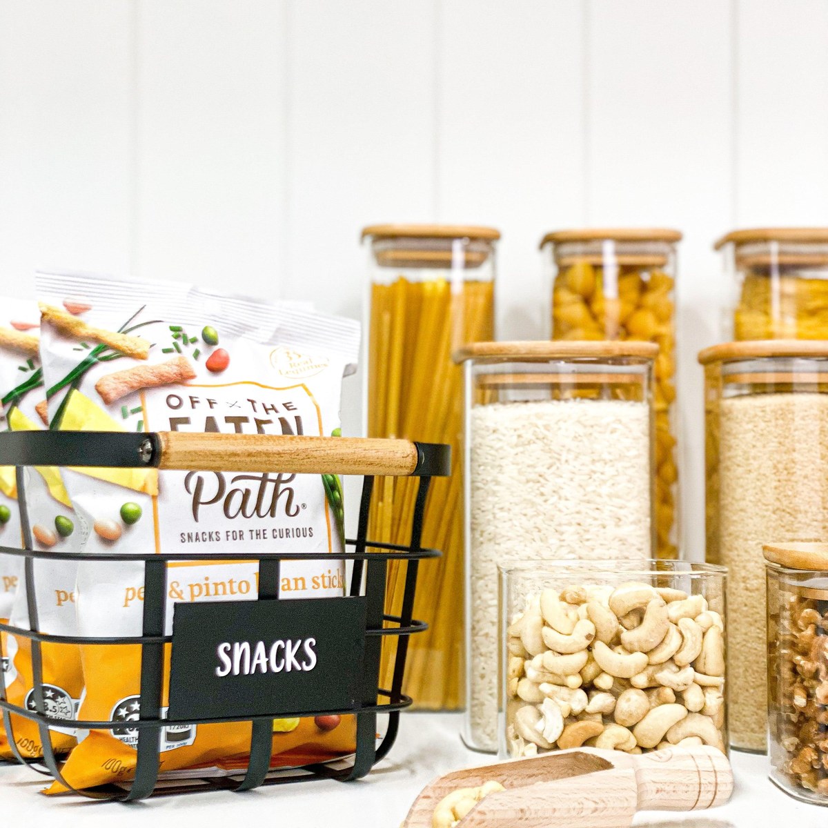 Square Glass and Bamboo Storage Jar - 1.75L