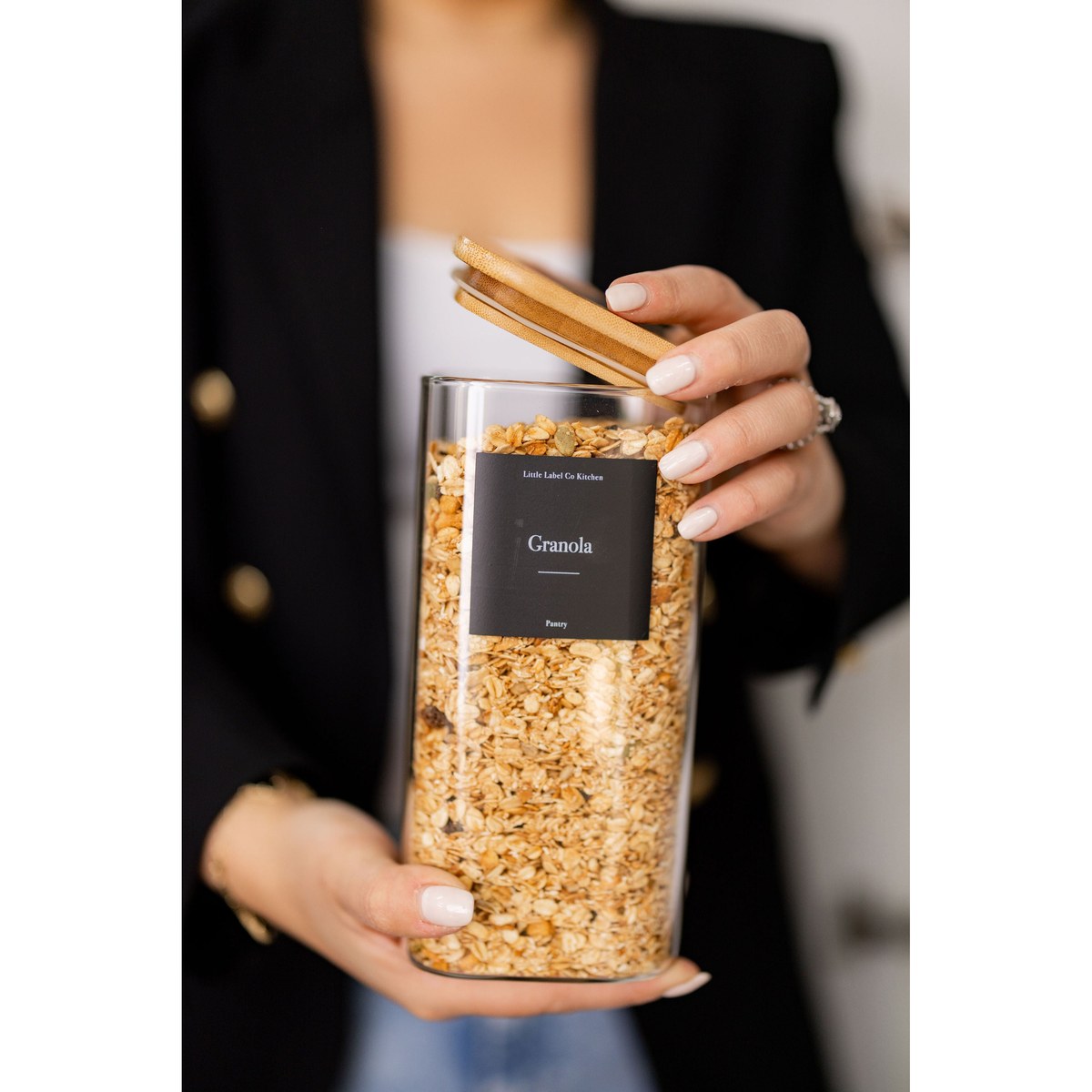 Square Glass and Bamboo Storage Jar - 1.75L